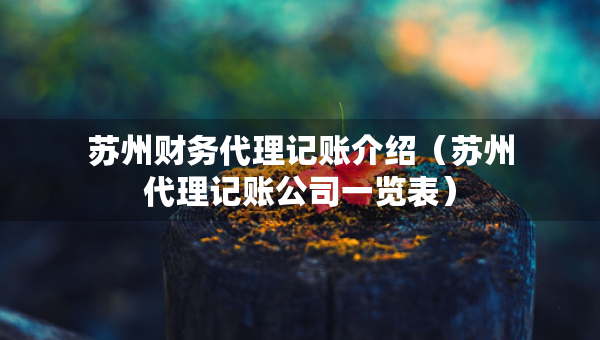 苏州财务代理记账介绍（苏州代理记账公司一览表）